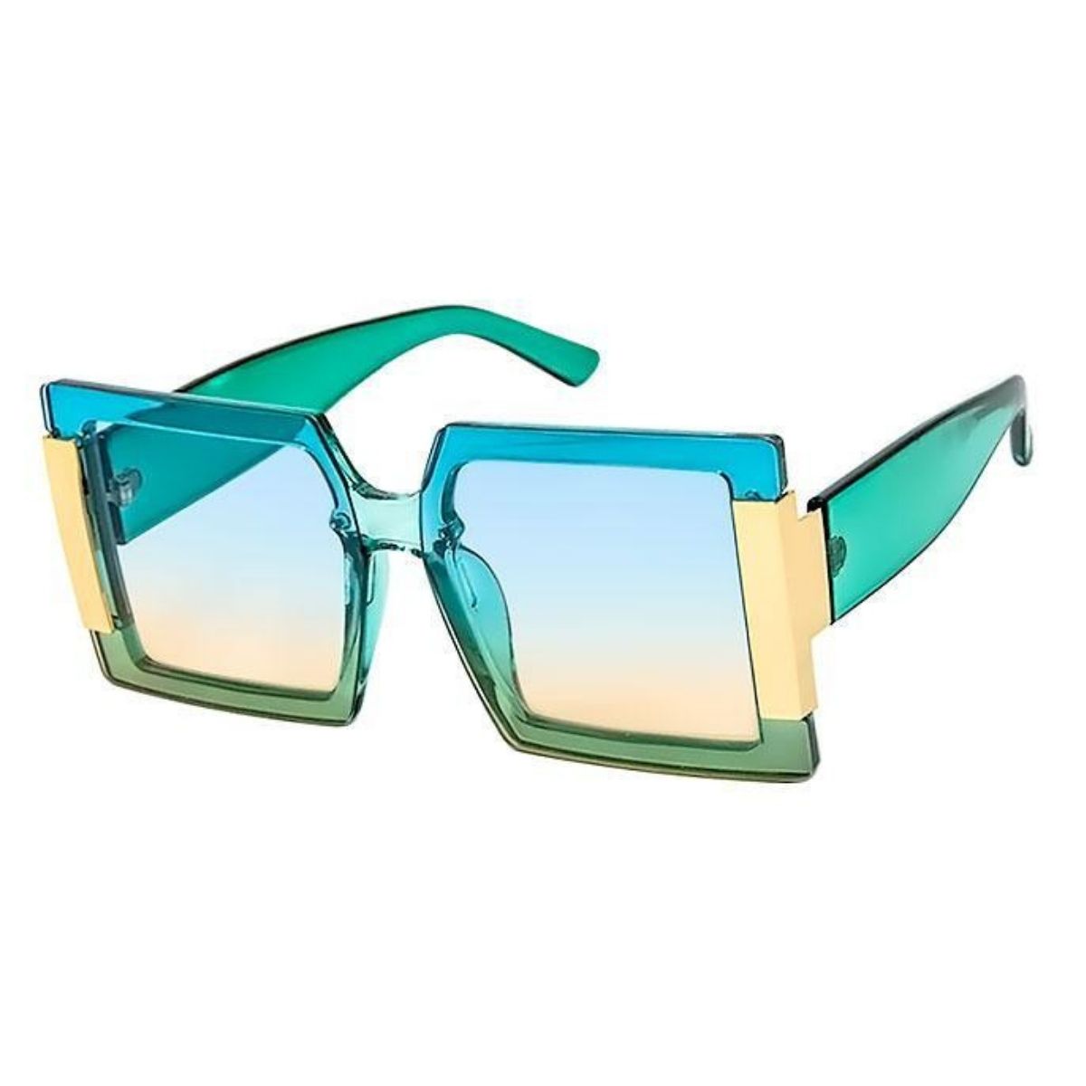 Aqua Shiny Gold Temple Sunglasses