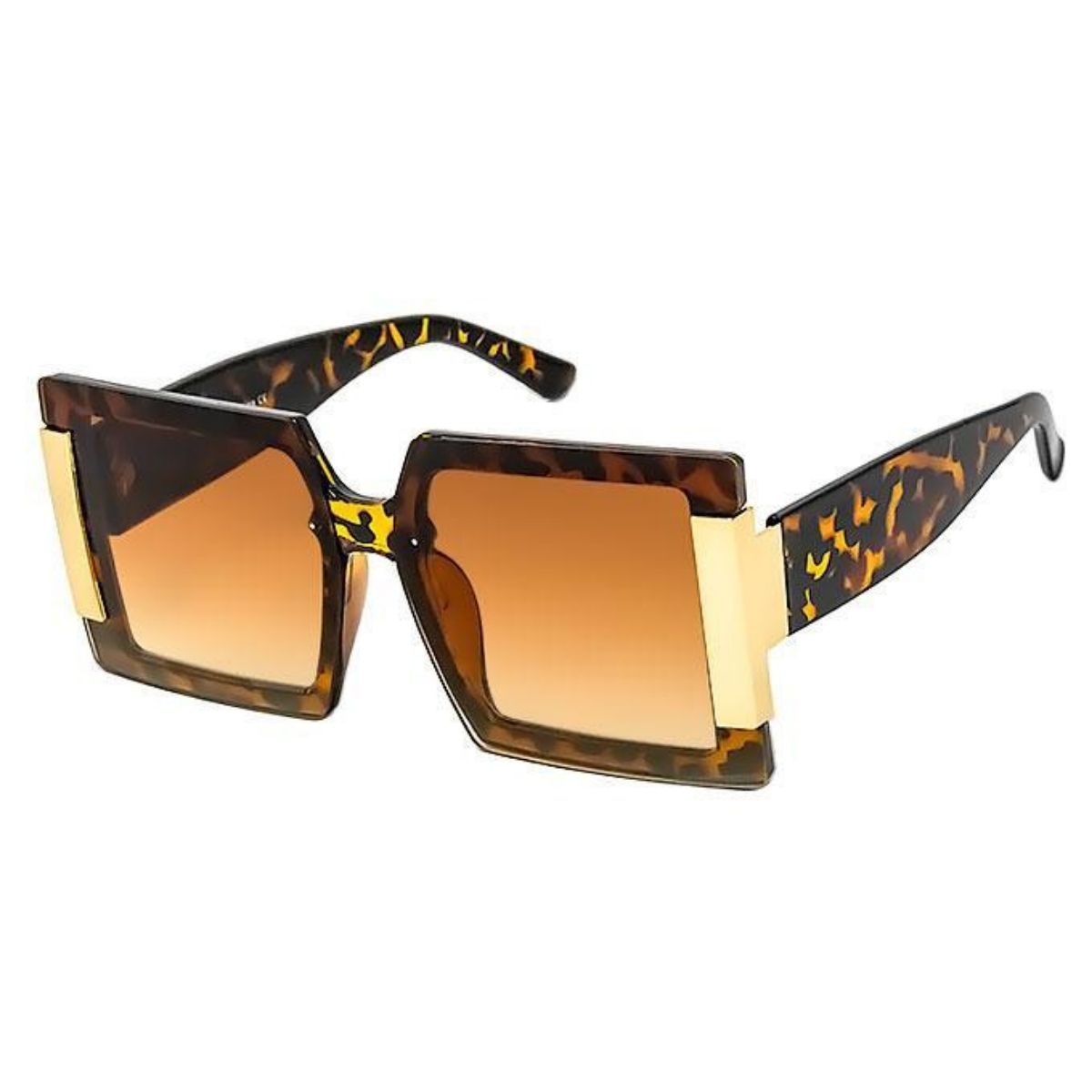 Tortoiseshell Shiny Gold Temple Sunglasses