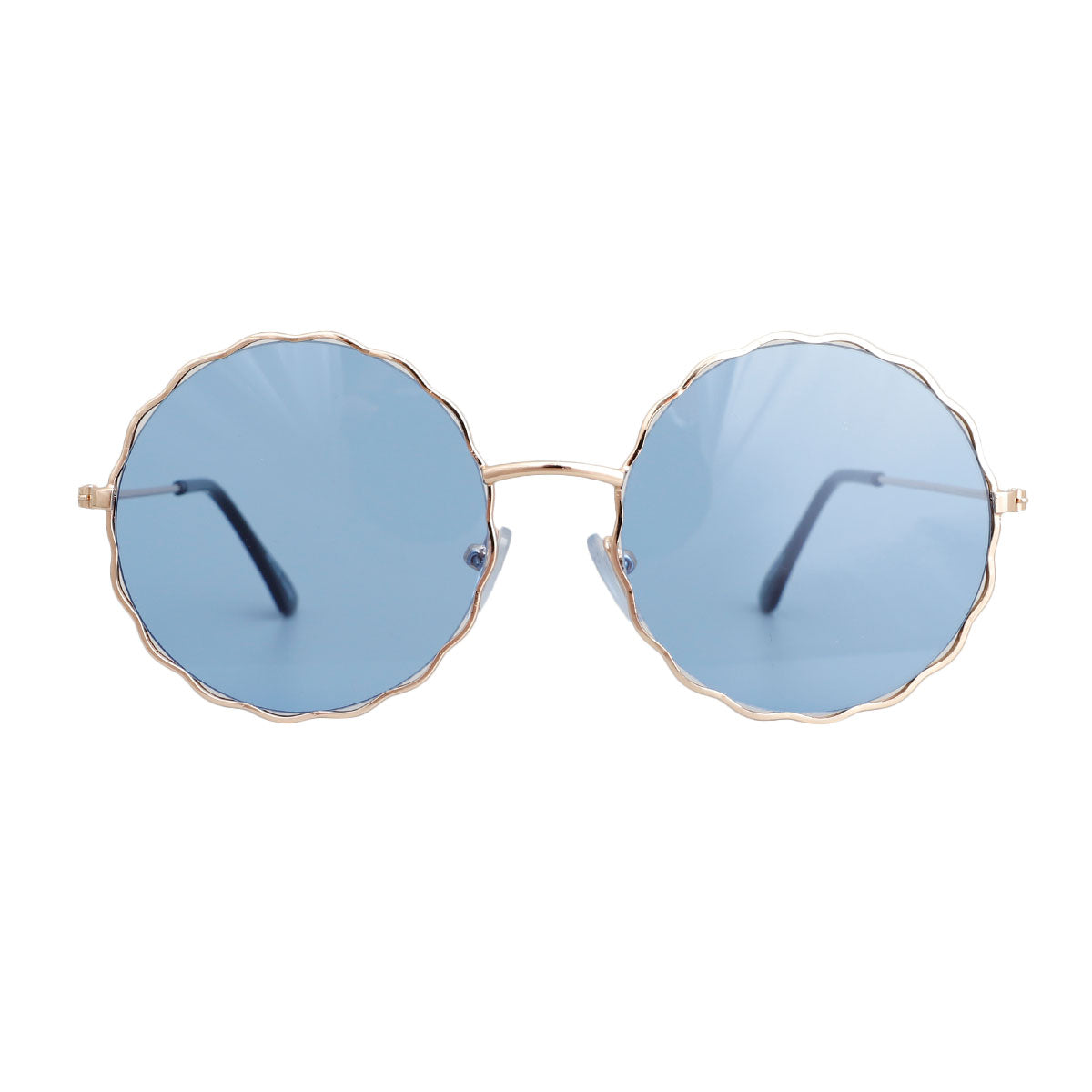 Blue Wavy Round Wire Sunglasses