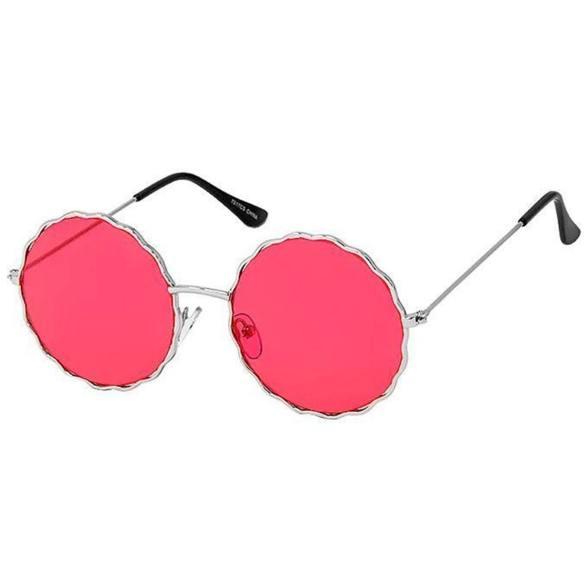 Red Wavy Round Wire Sunglasses
