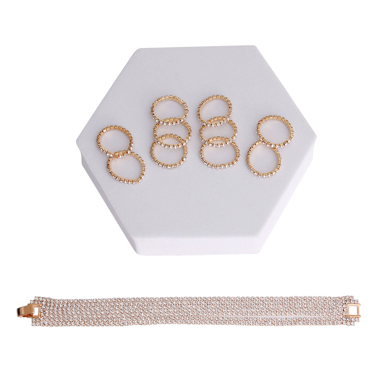 Gold Rhinestone Ring and Bracelet Set