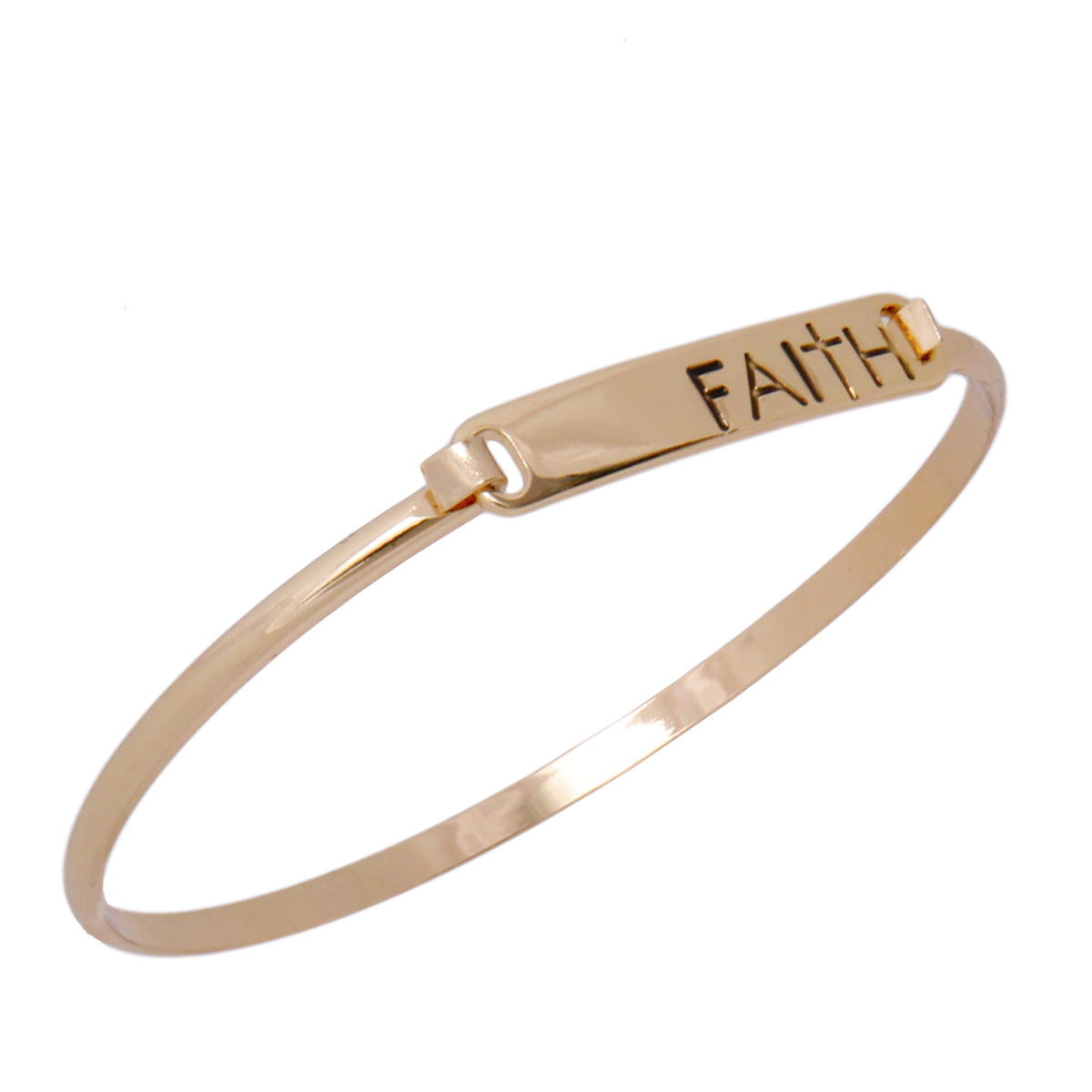 Gold Faith Cross Hook Bangle