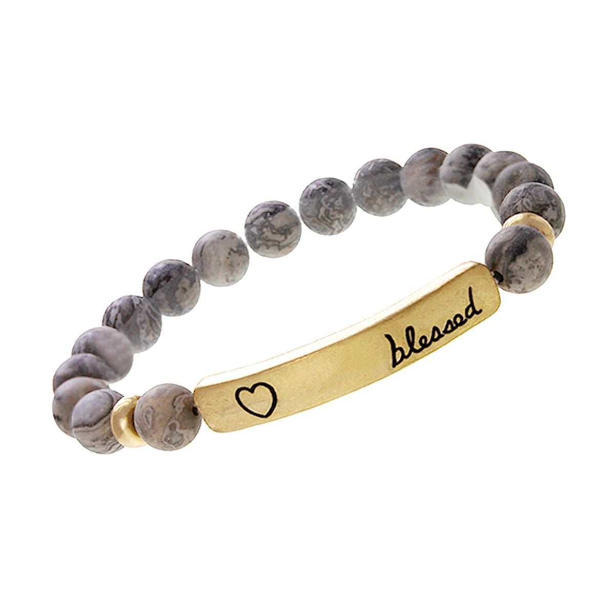 Gray Natural Stone Bead Blessed Bracelet