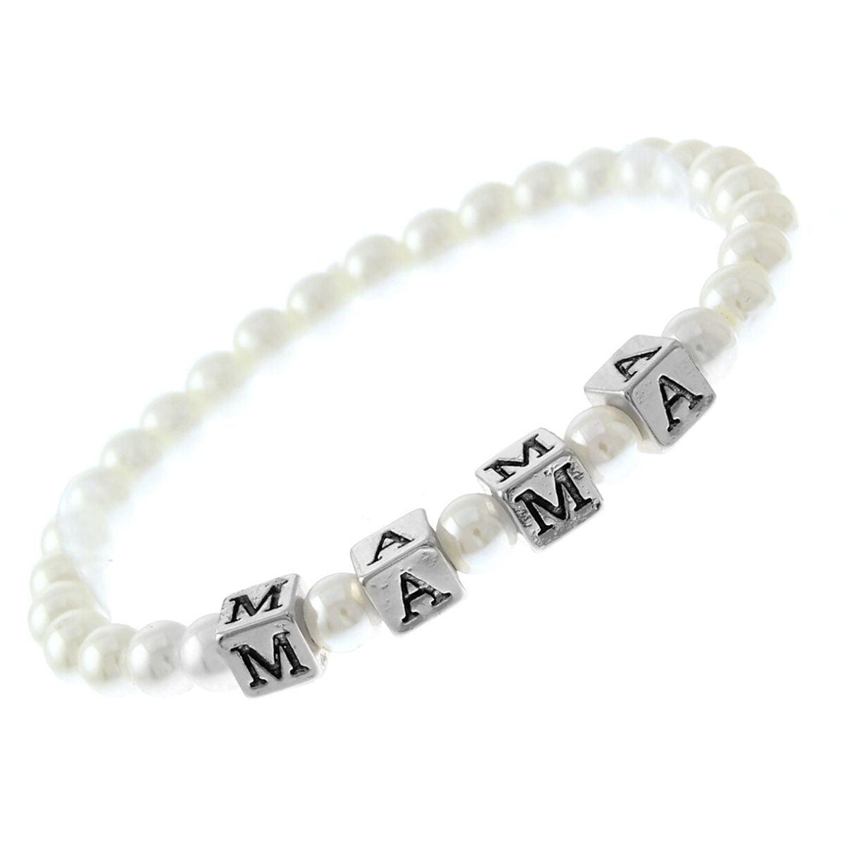 White Pearl Silver MOM Bracelet