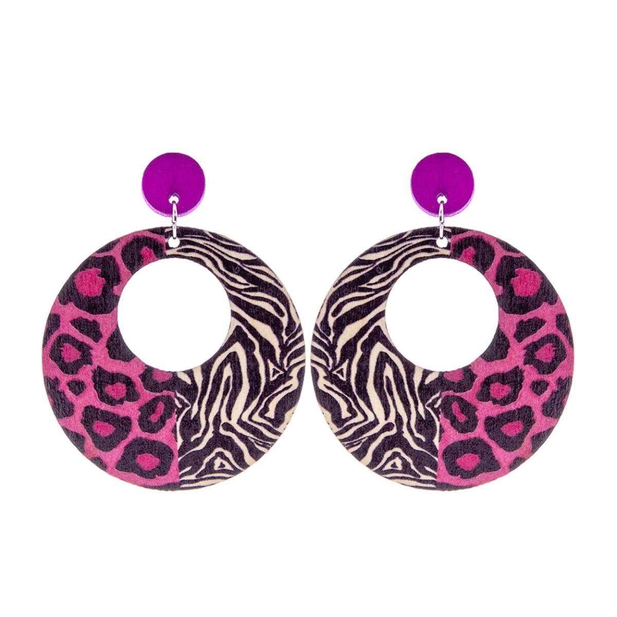 Fuchsia Wood Animal Print Earrings