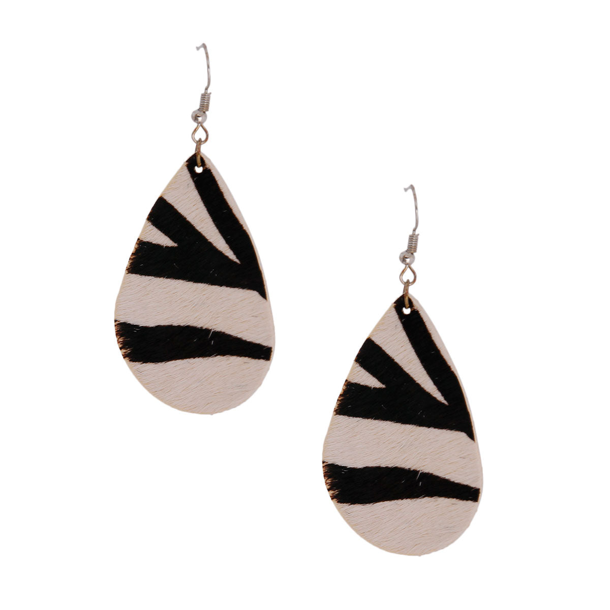 Zebra Leather Teardrop Earrings