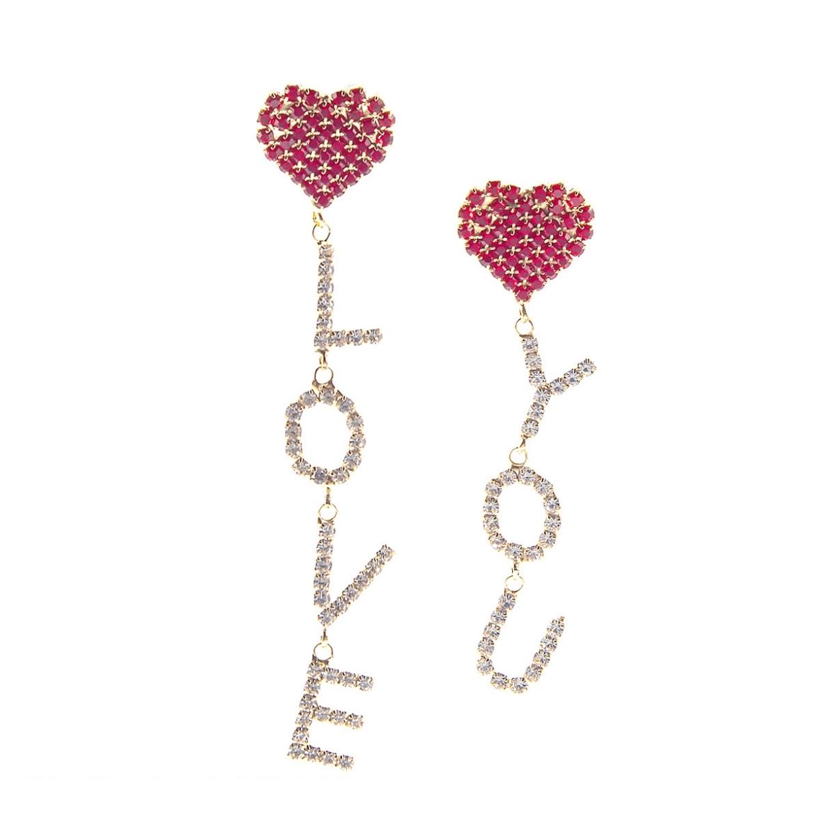 Gold Red Heart Love You Earrings