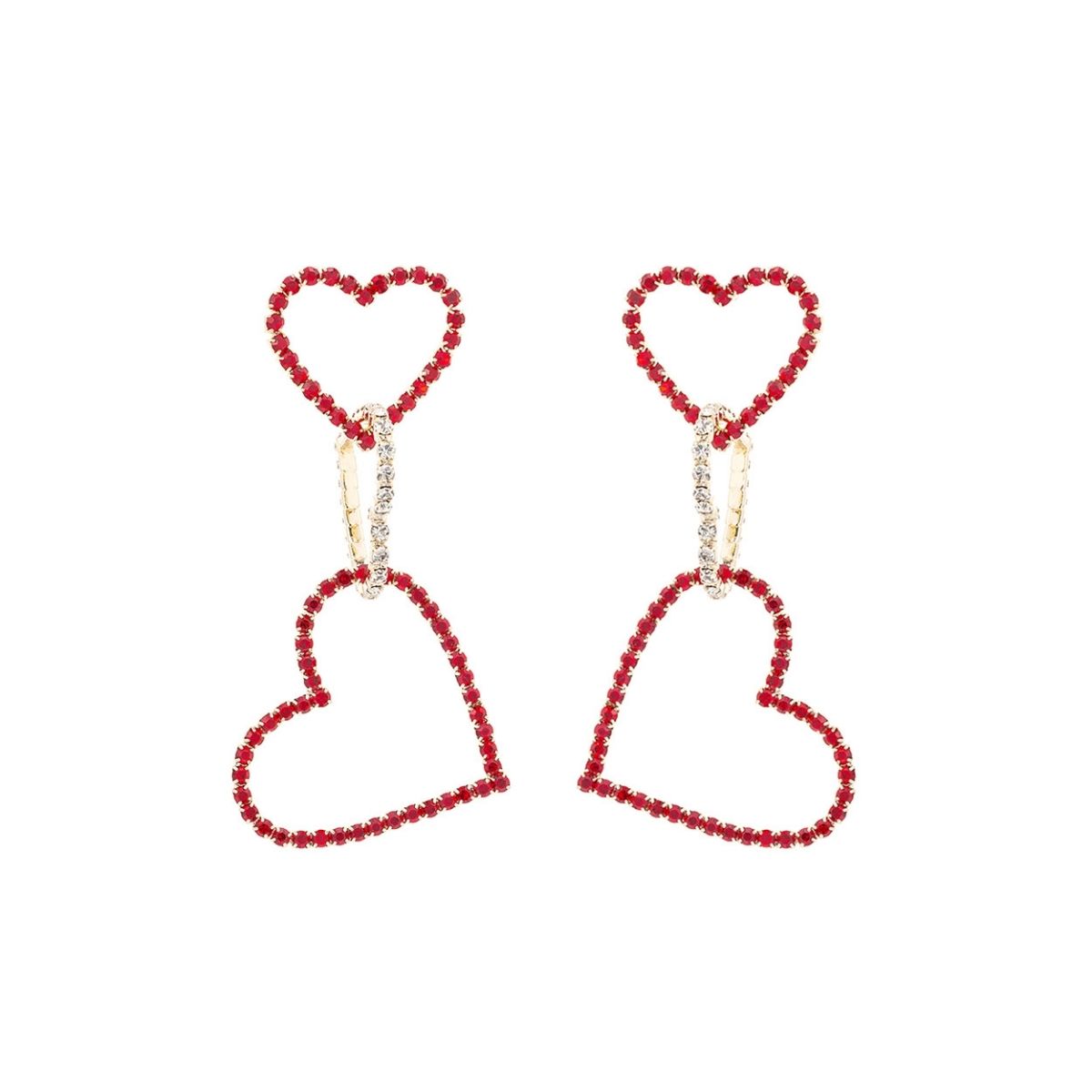 Red Rhinestone Triple Heart Earrings