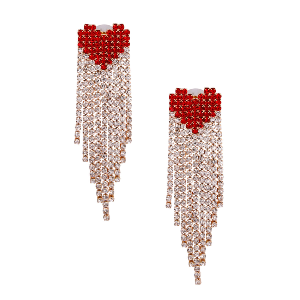 Red and Gold Heart Fringe Earrings