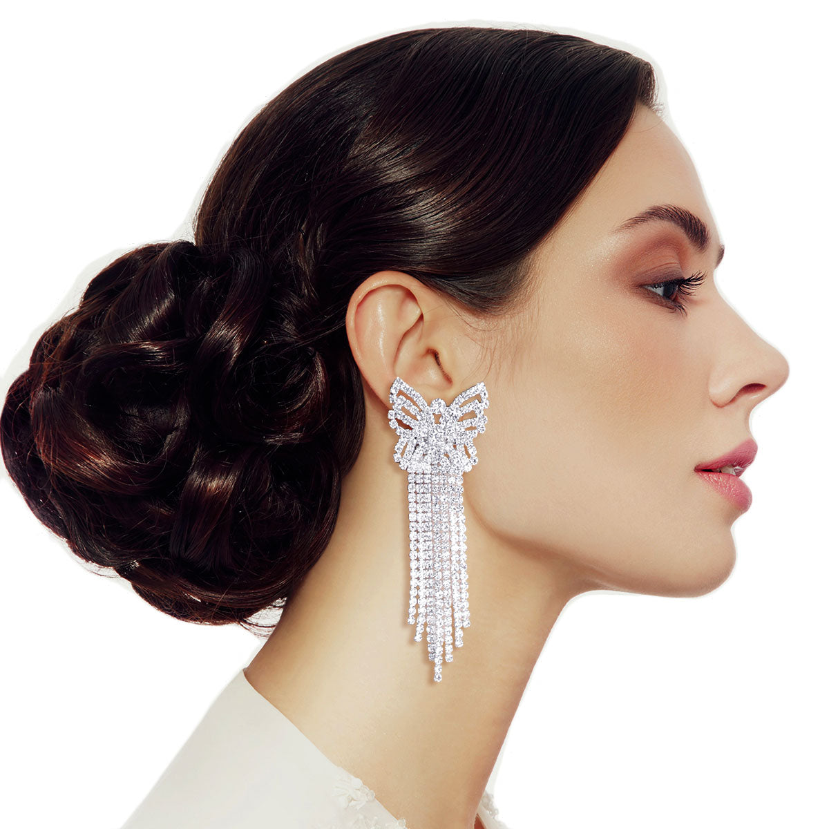 Silver Elegant Butterfly Fringe Earrings
