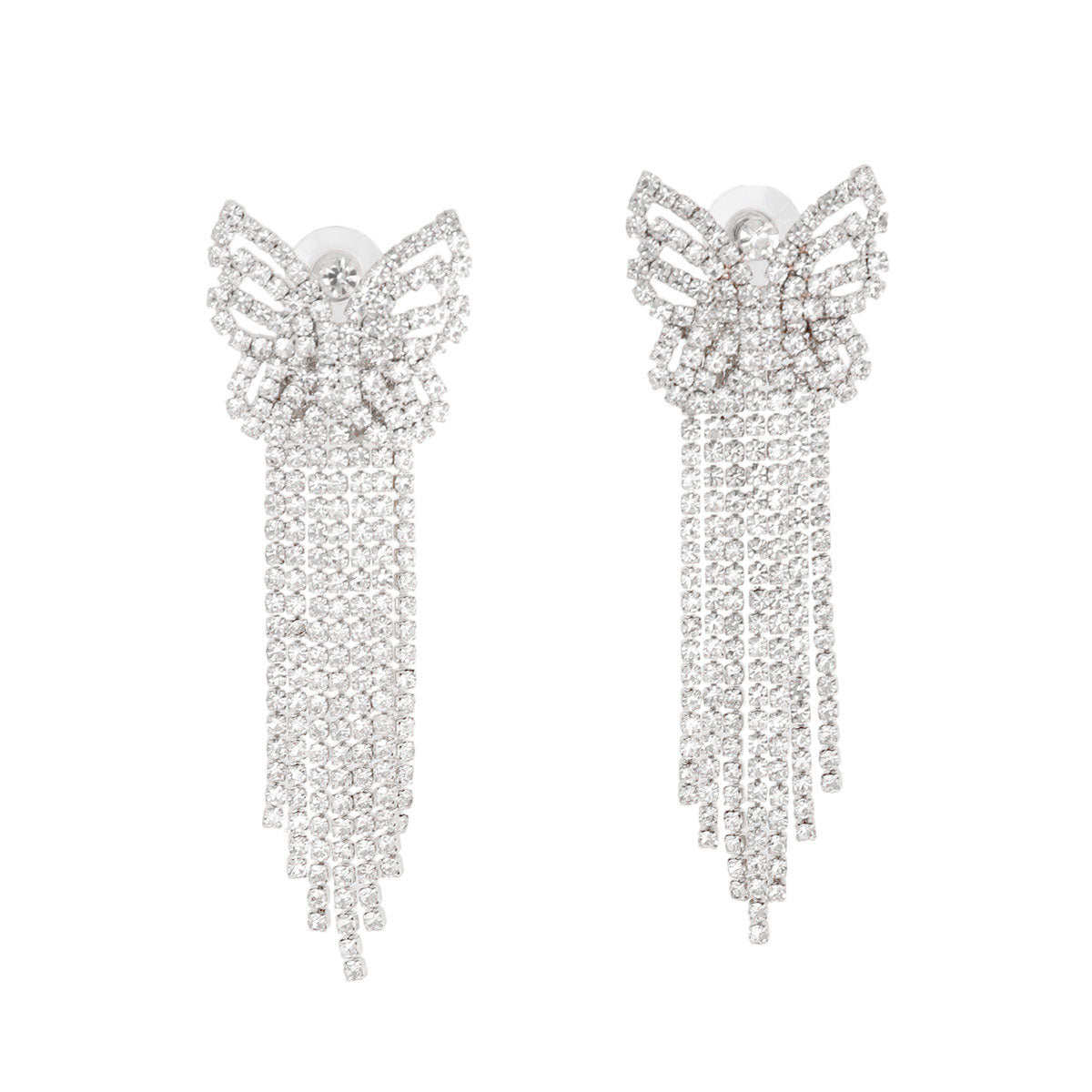 Silver Elegant Butterfly Fringe Earrings