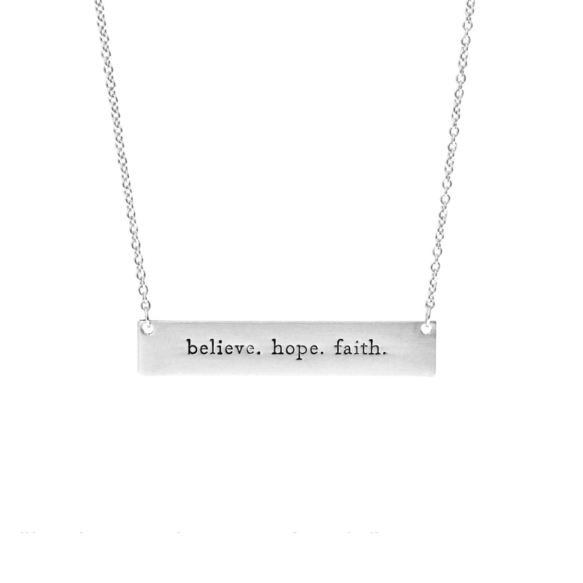 Silver Believe Faith Hope Plate Necklace