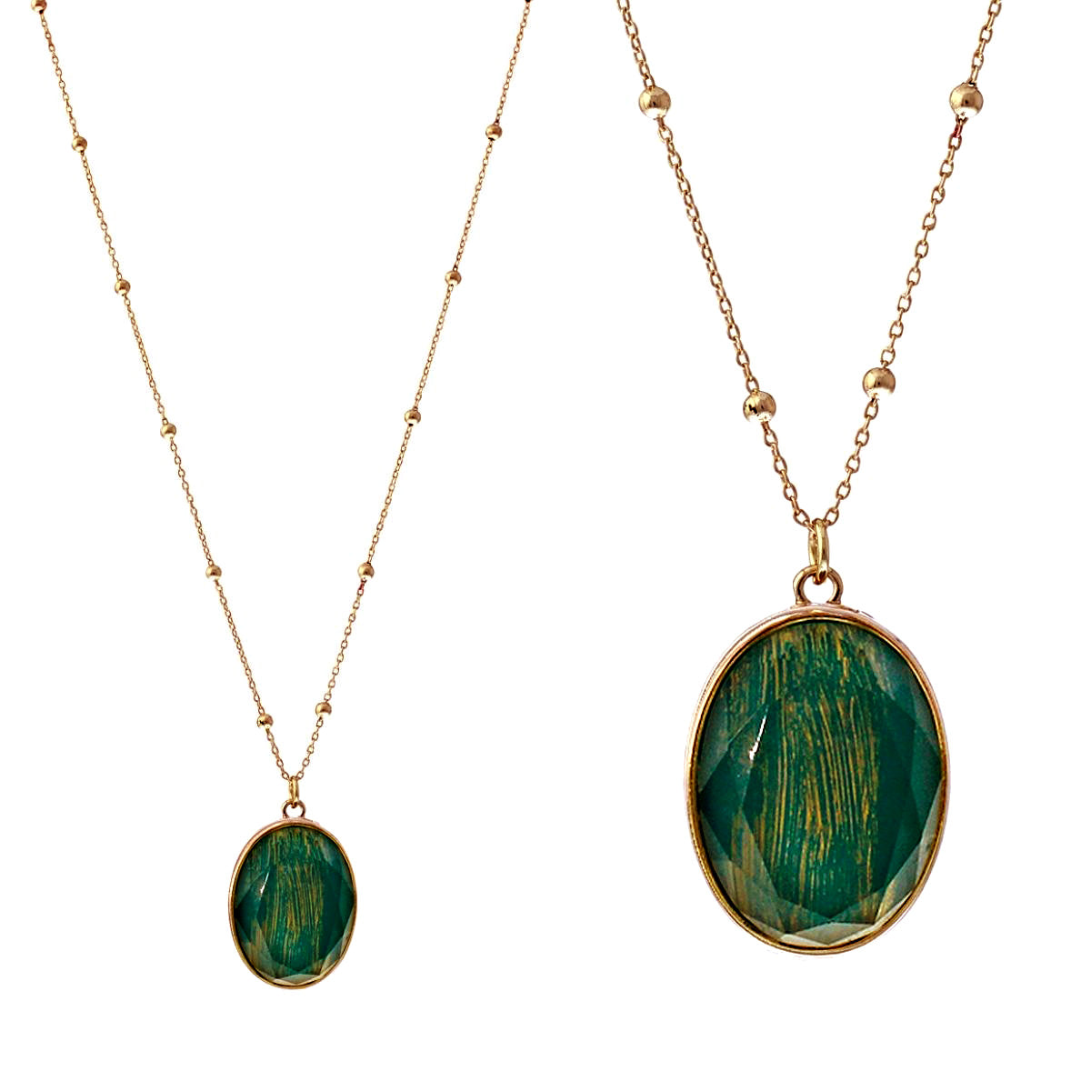 Green Oval Pendant Gold Necklace