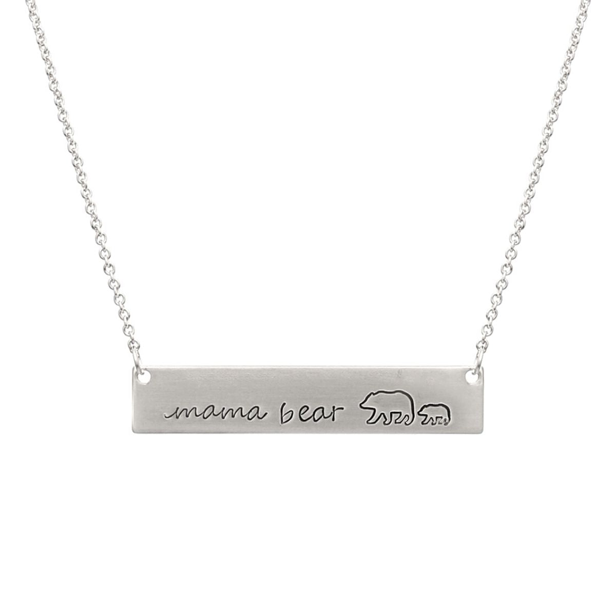Silver Mama Bear Cub Plate Necklace