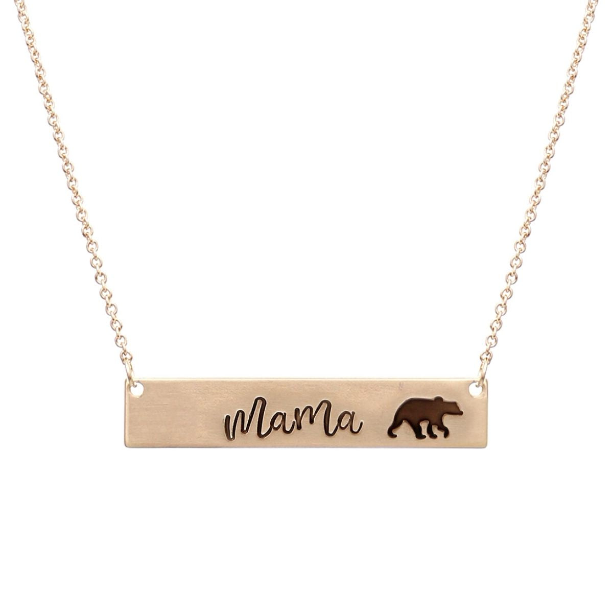 Gold Mama Bear Plate Necklace