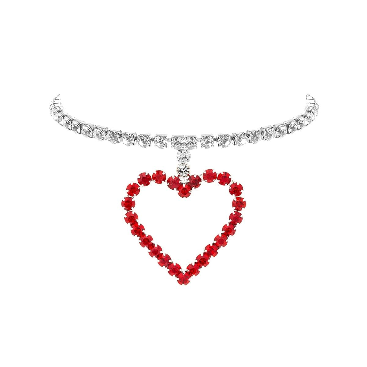 Silver and Red Heart Pendant Collar