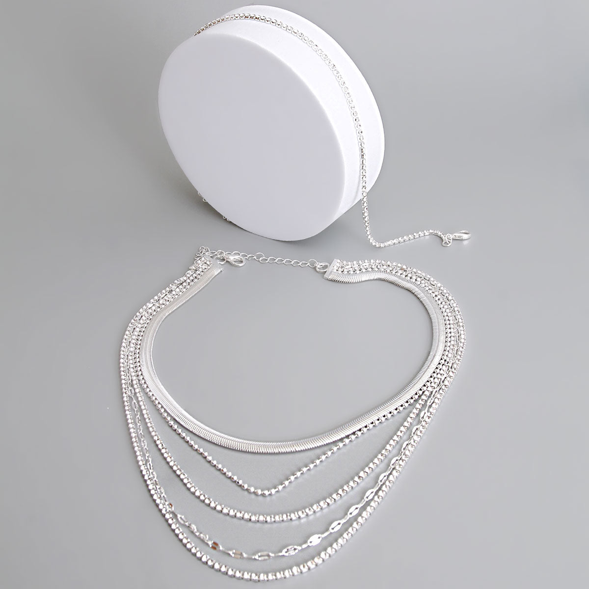 Silver Multi Rhinestone Chain Necklace