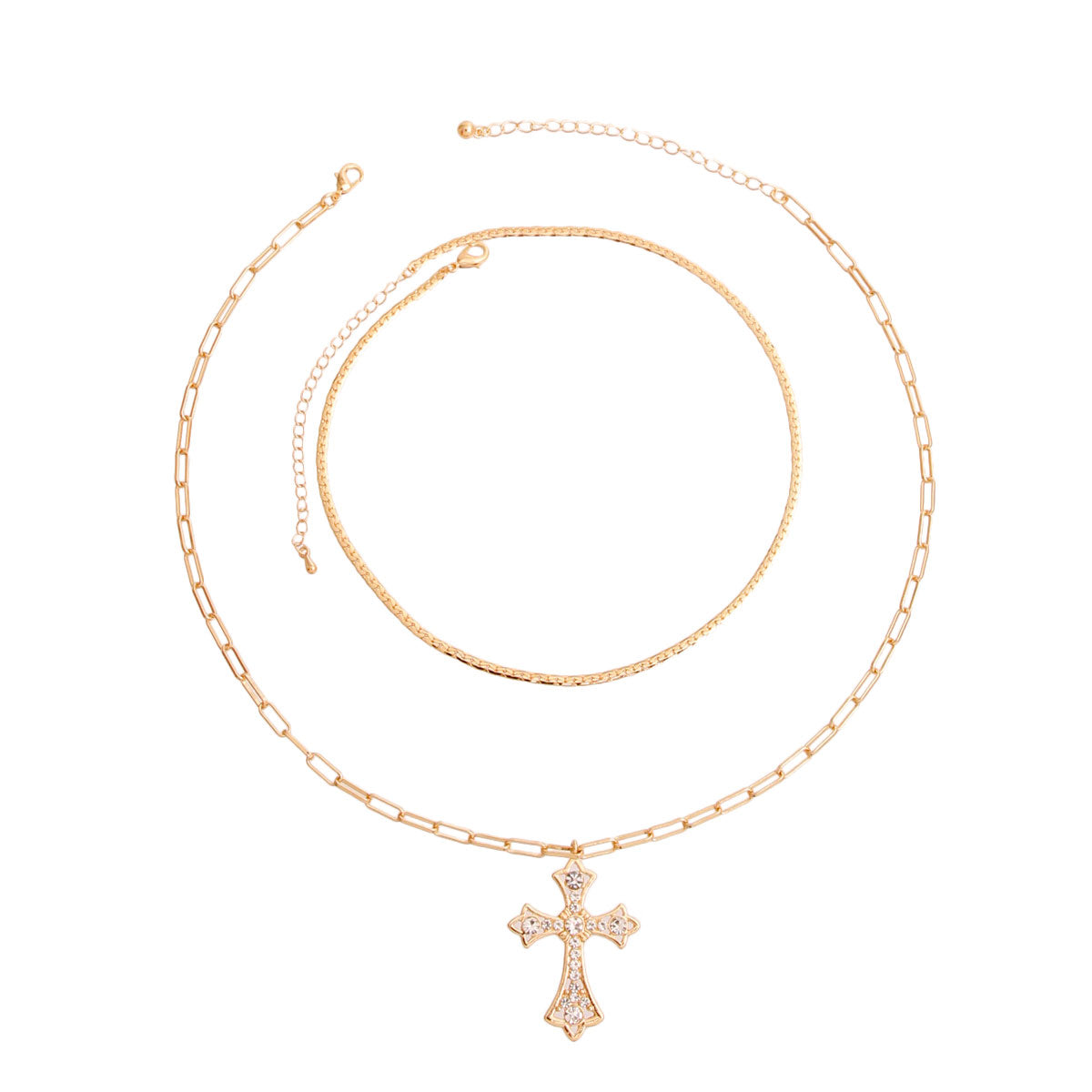 Gold Syriac Cross 2 Pcs Necklace