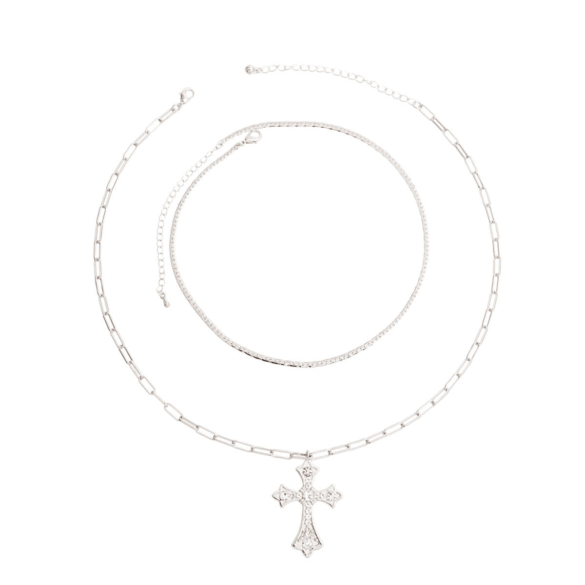 Silver Syriac Cross 2 Pcs Necklace