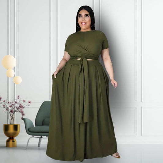 Army Green XL Top Skirt Set