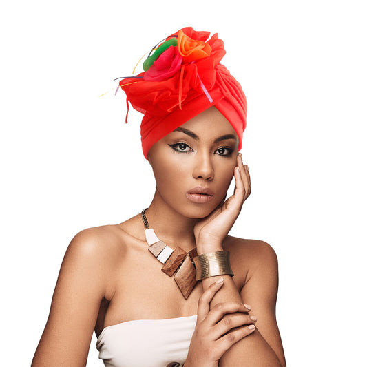 Red Pleated Flower Turban