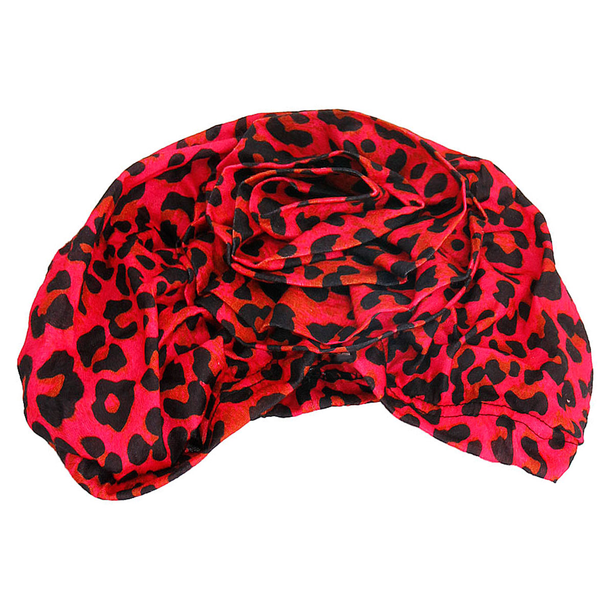 Red Leopard Print Flower Turban