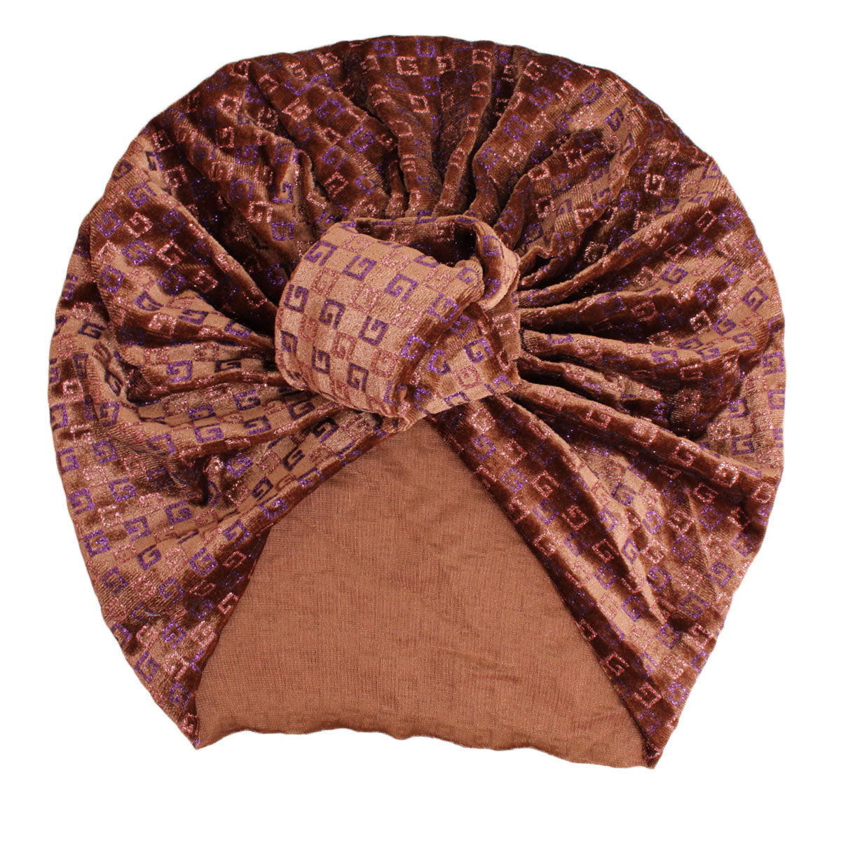 Brown Velvet Designer Monogram Turban