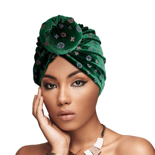 Green Velvet Luxury Monogram Turban