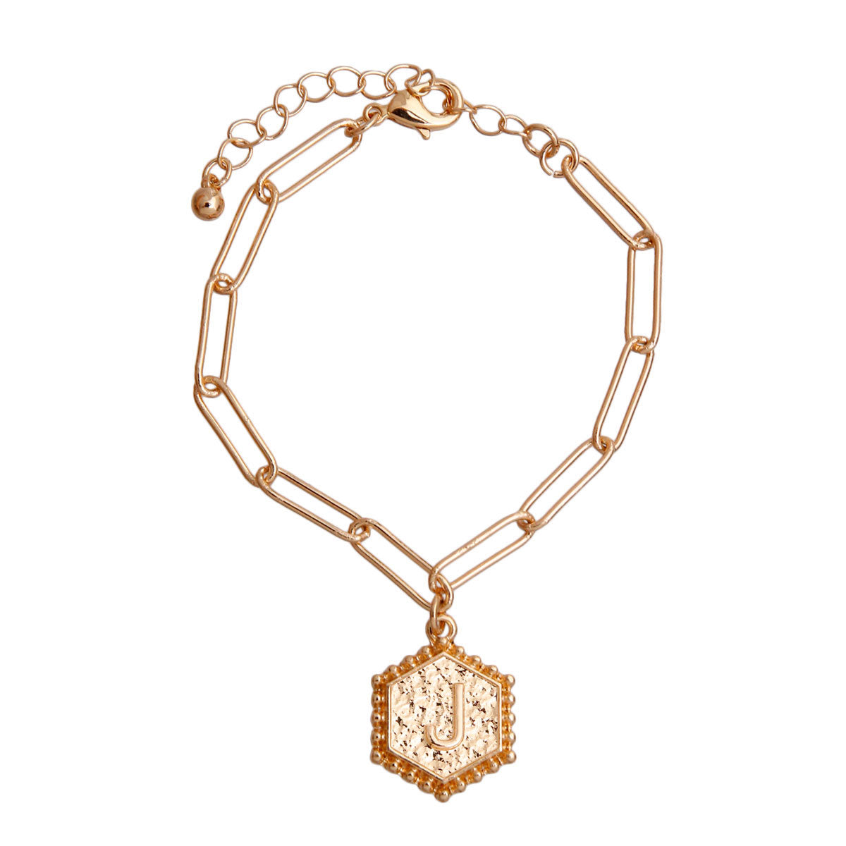 J Hexagon Initial Charm Bracelet