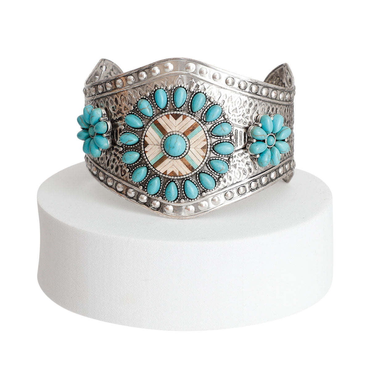 Western Turquoise Bead Engraved Cuff