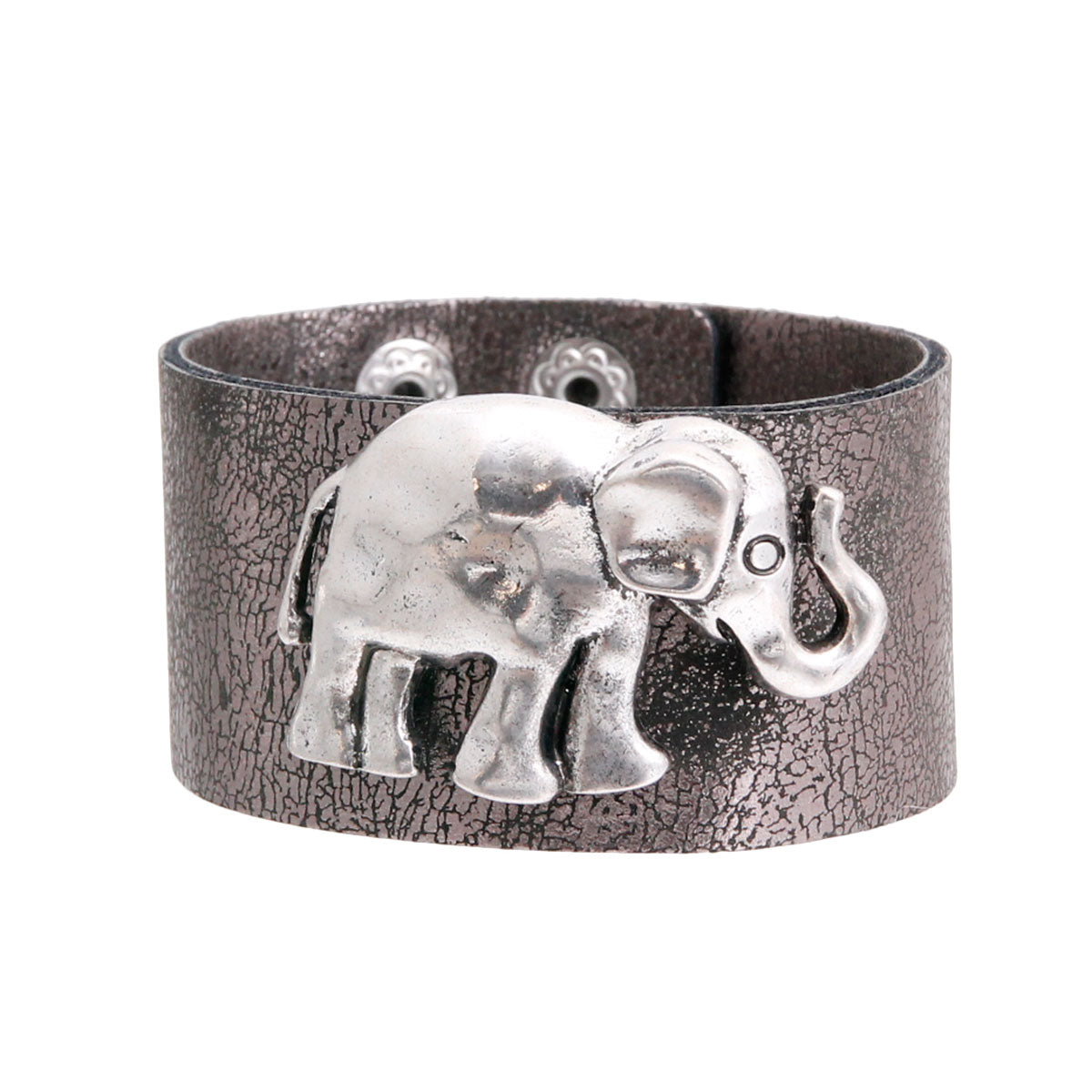 Metallic Silver Leather Elephant Bracelet