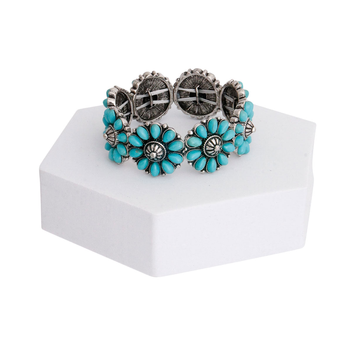 Turquoise Bead Engraved Silver Bracelet