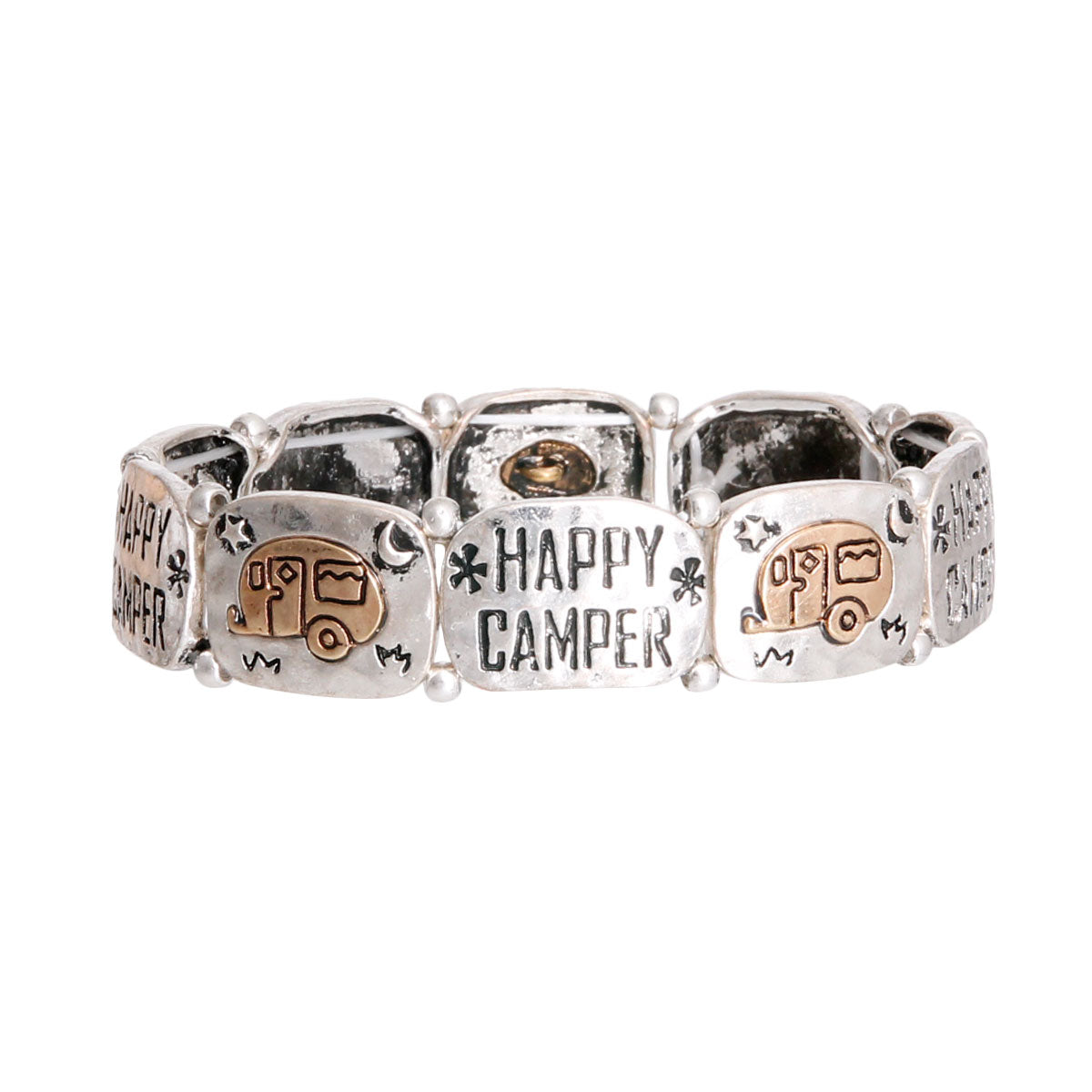 Mixed Metal Happy Camper Engraved Bracelet