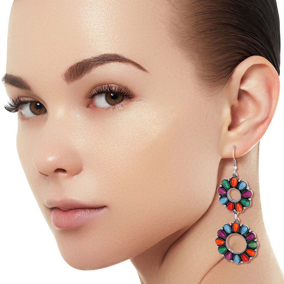 Multi Color Cracked Bead Circle Earrings
