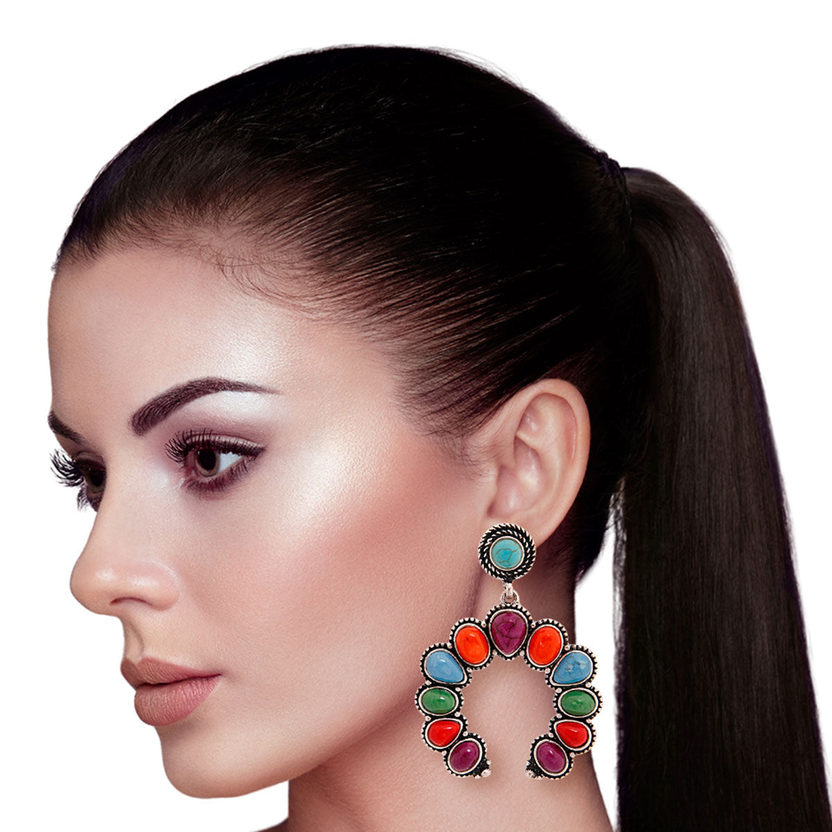 Multi Color Squash Blossom Earrings