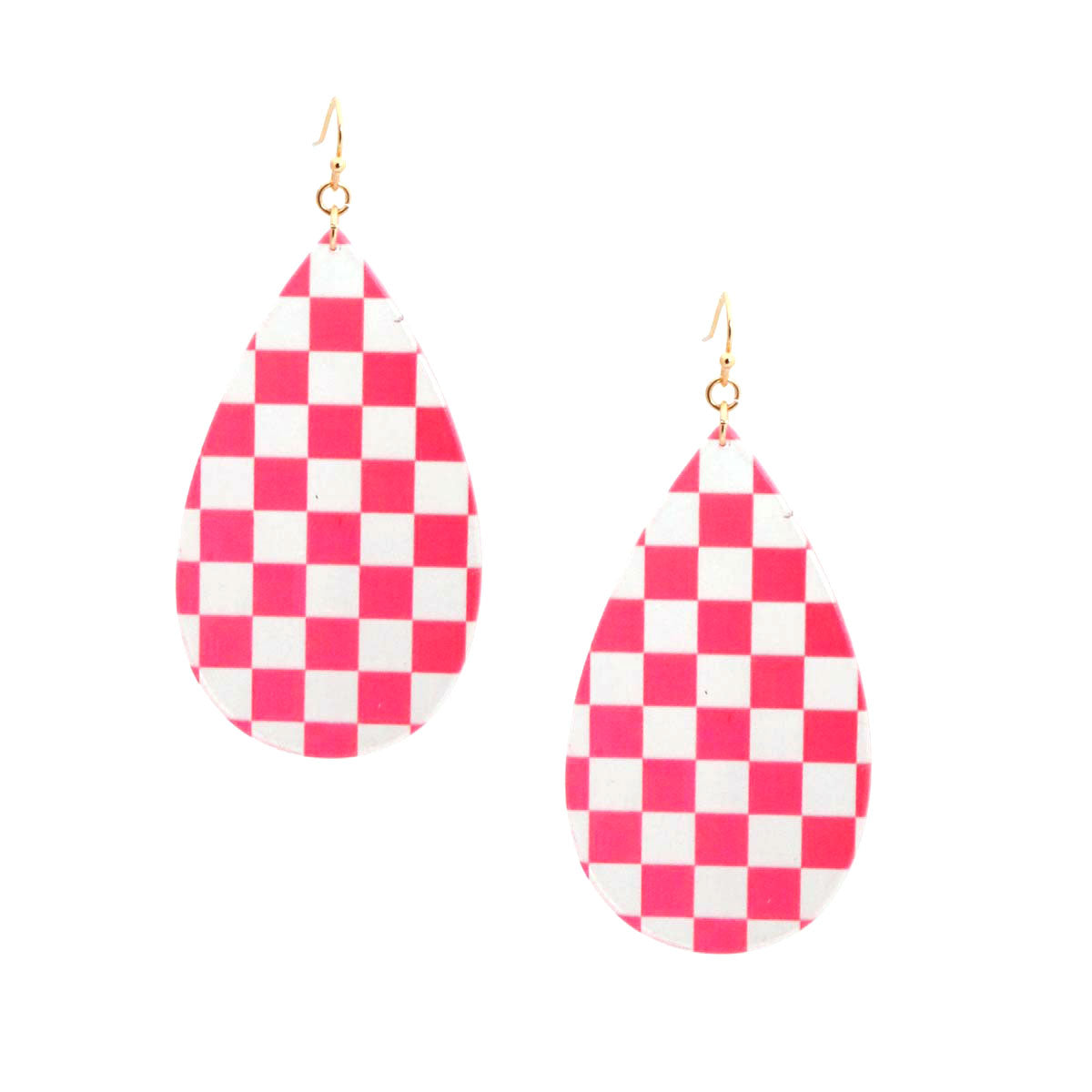 Pink Checker Teardrop Earrings
