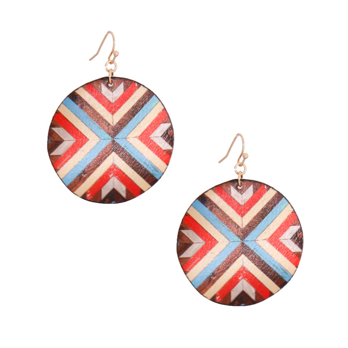 Multi Mosaic Leather Round Earrings