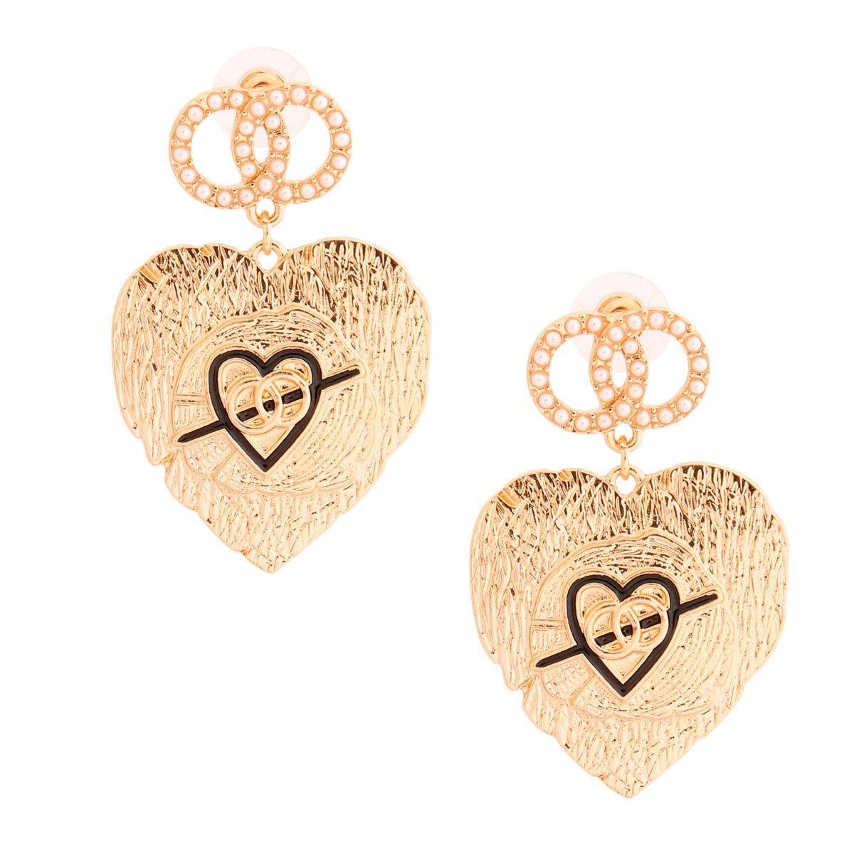 Gold Textured Heart Designer Earrings