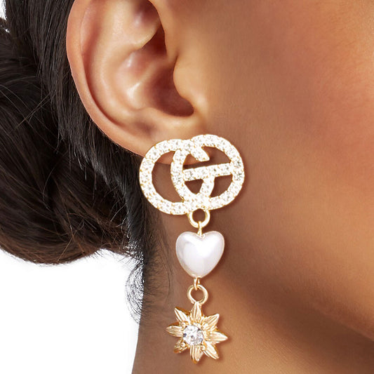 Gold Rhinestone Designer Heart Star Earrings