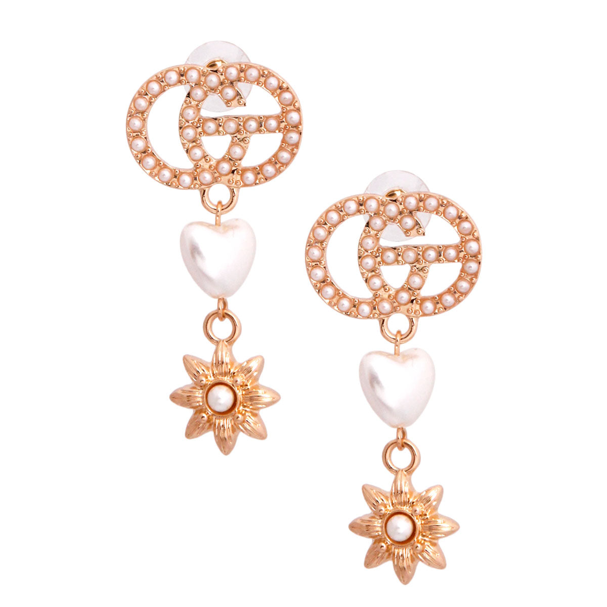 Gold Pearl Designer Heart Star Earrings