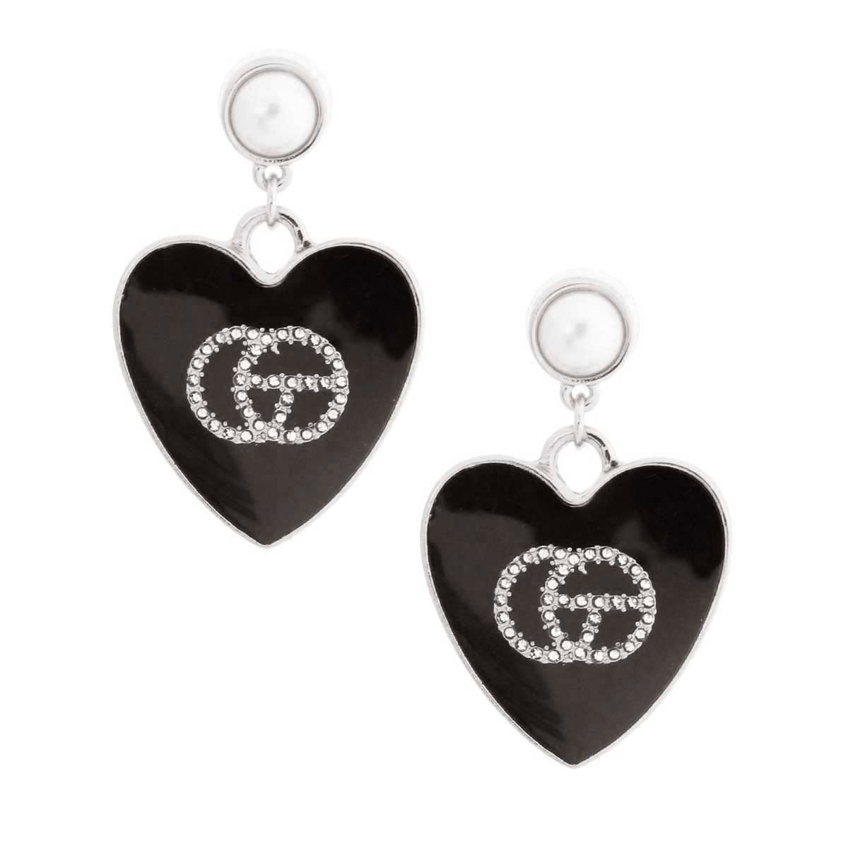 Black and Silver Metal Heart Designer Earrings