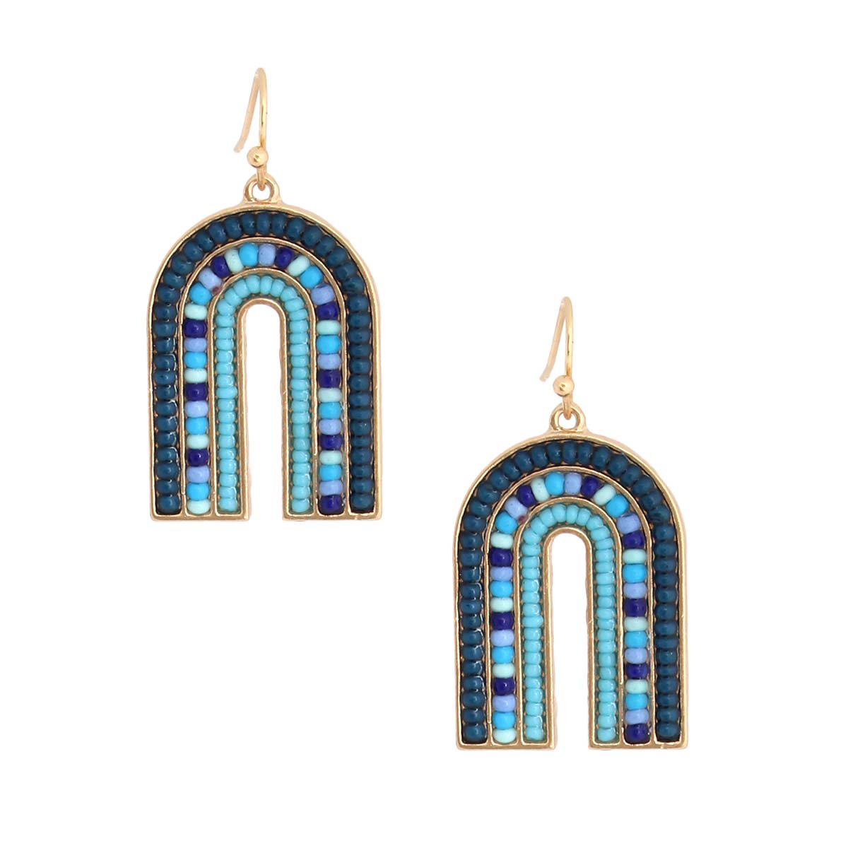 Arched Blue Bead Drop Earrings