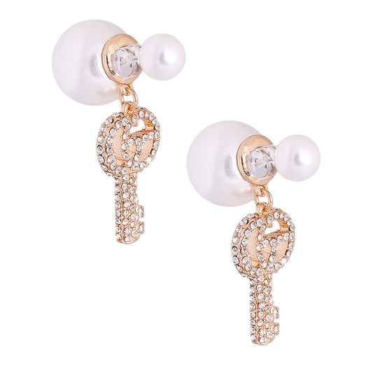 Double Cream Pearl Key Earrings