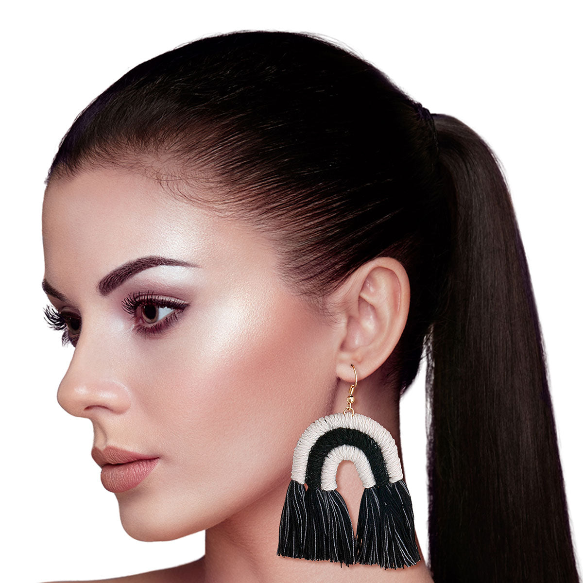 Black Tassel Arc Earrings