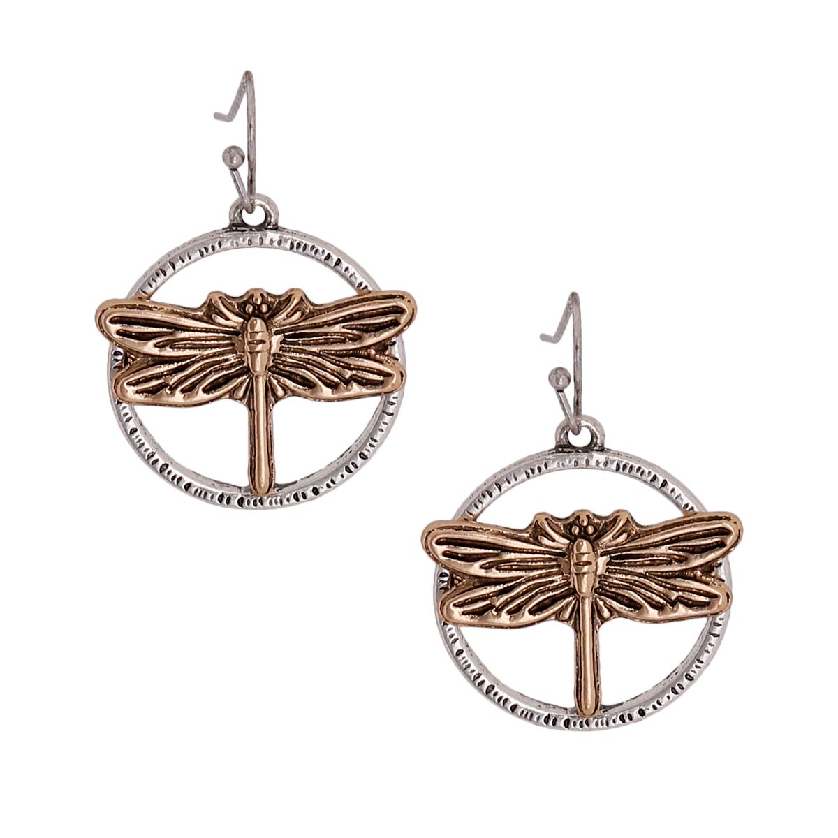 Burnished Metal Dragonfly Earrings