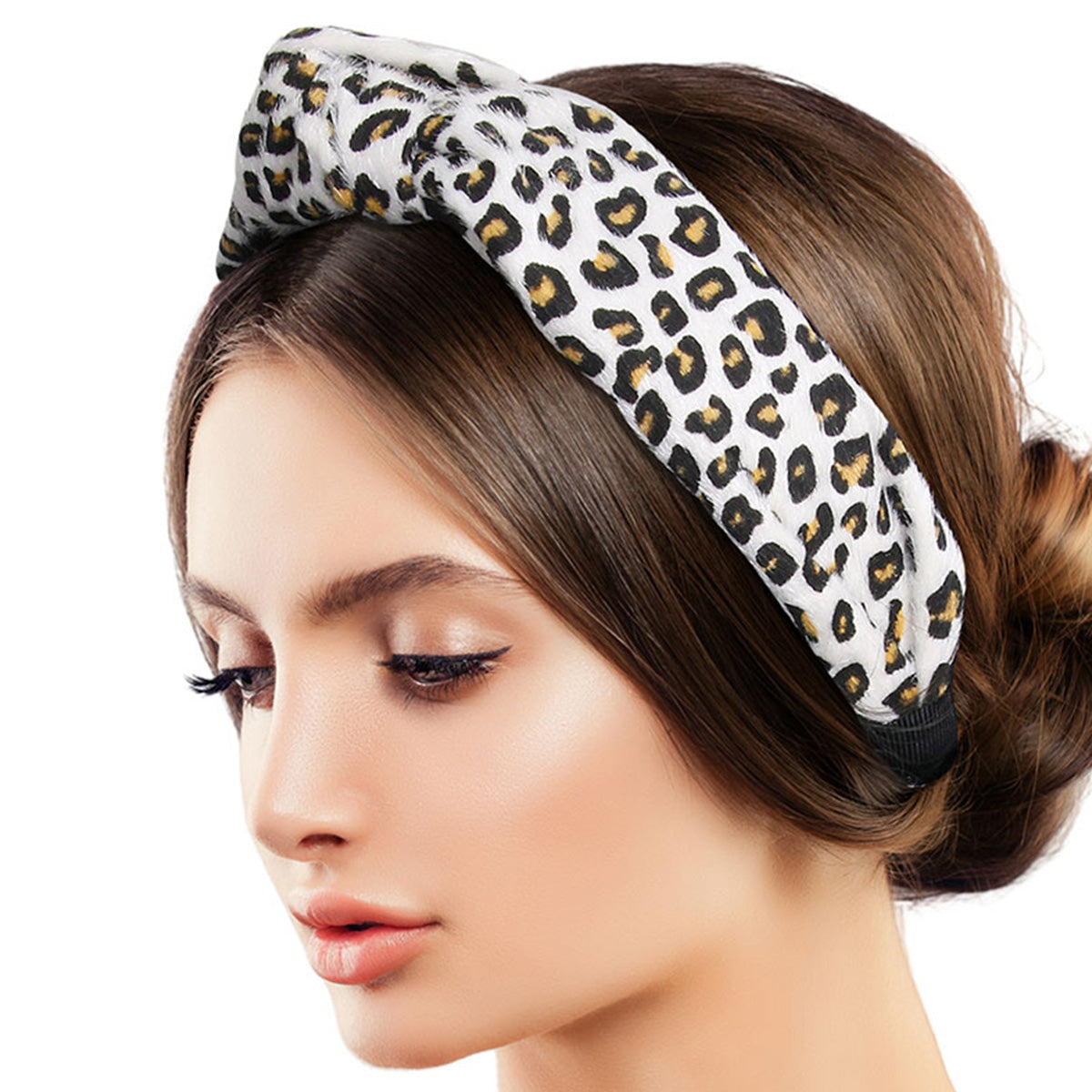 Furry White Leopard Knot Headband