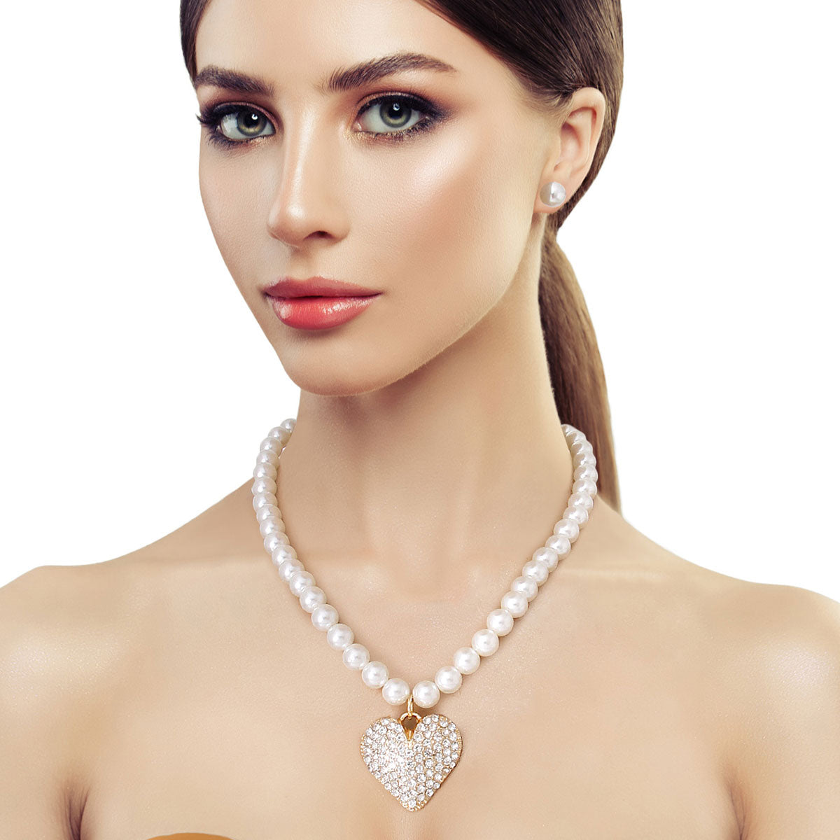 Cream Pearl Heart Pendant Necklace