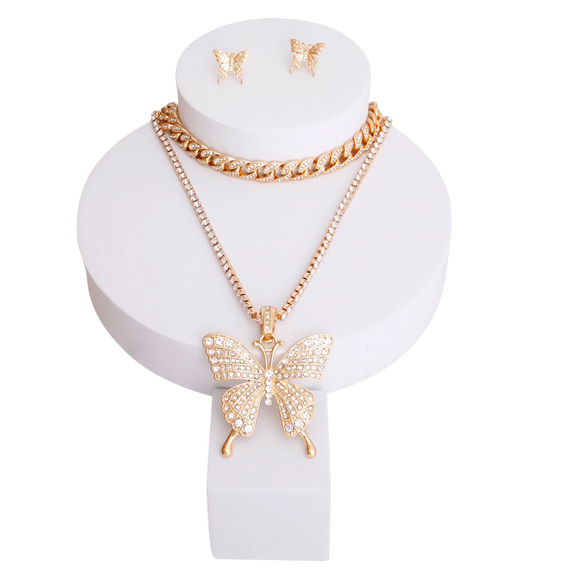 Gold Iced Cuban Chain Butterfly Necklace