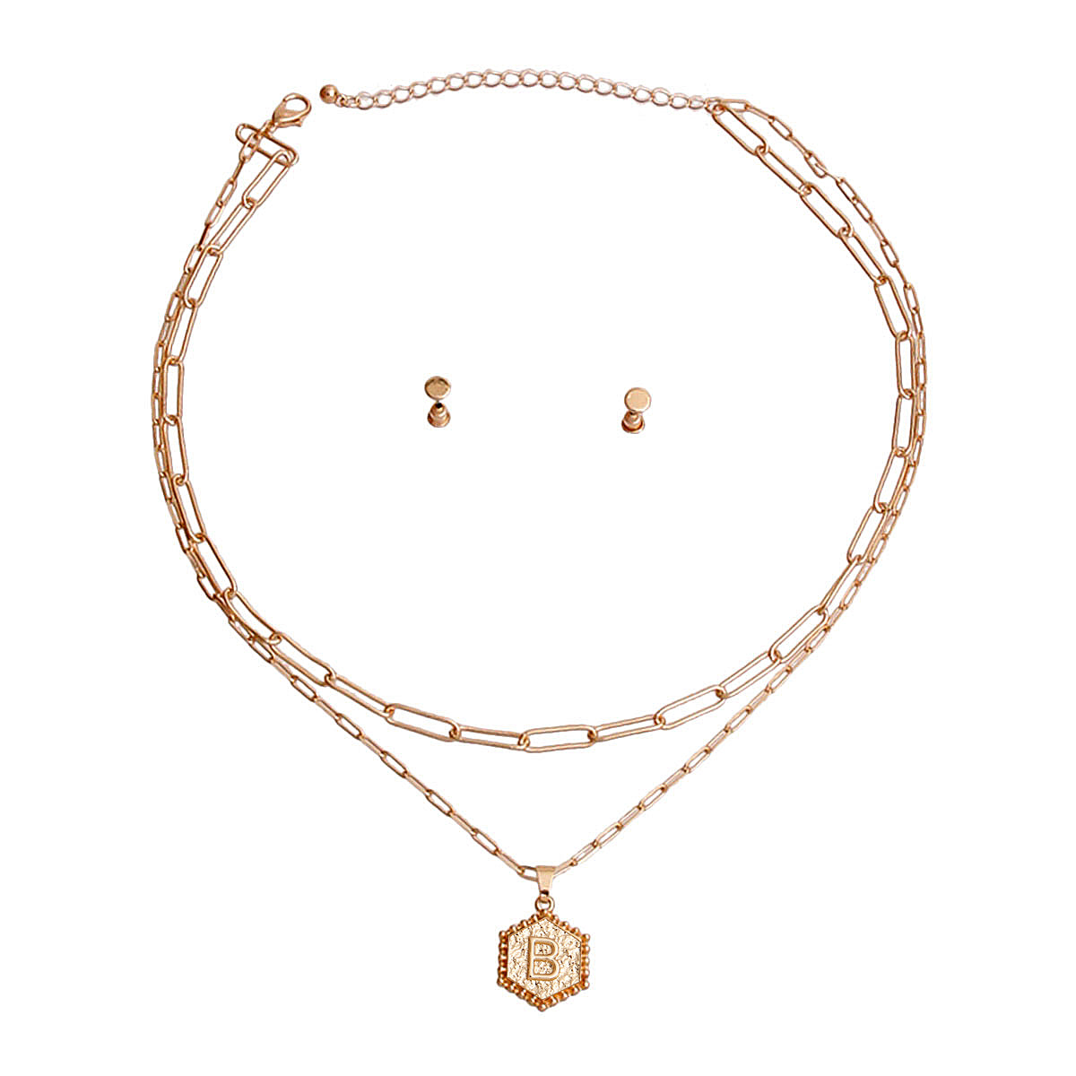 B Hexagon Initial Charm Necklace