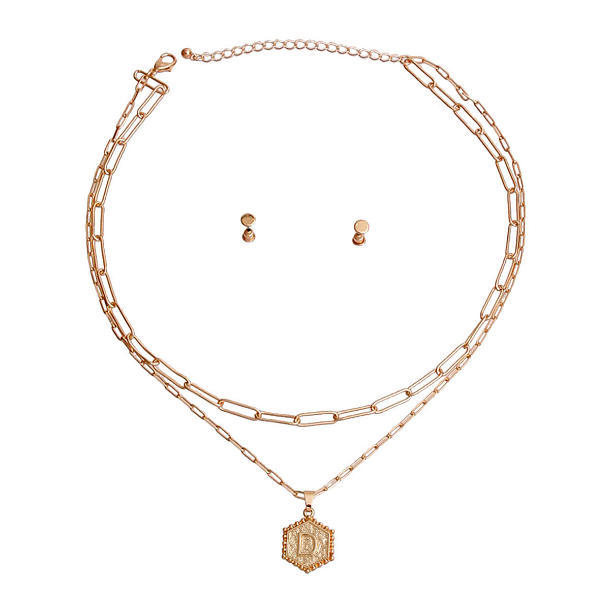 D Hexagon Initial Charm Necklace